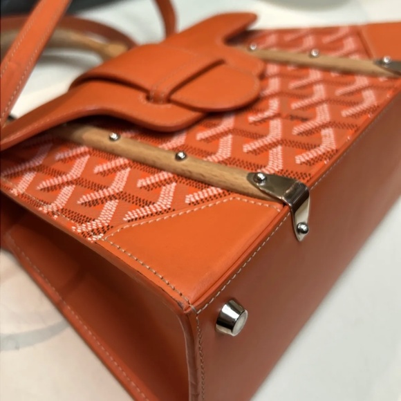 Goyard Mini Orange Structured Saigon Top Handle Bag Coated Canvas w/Leather - Picture 8 of 16